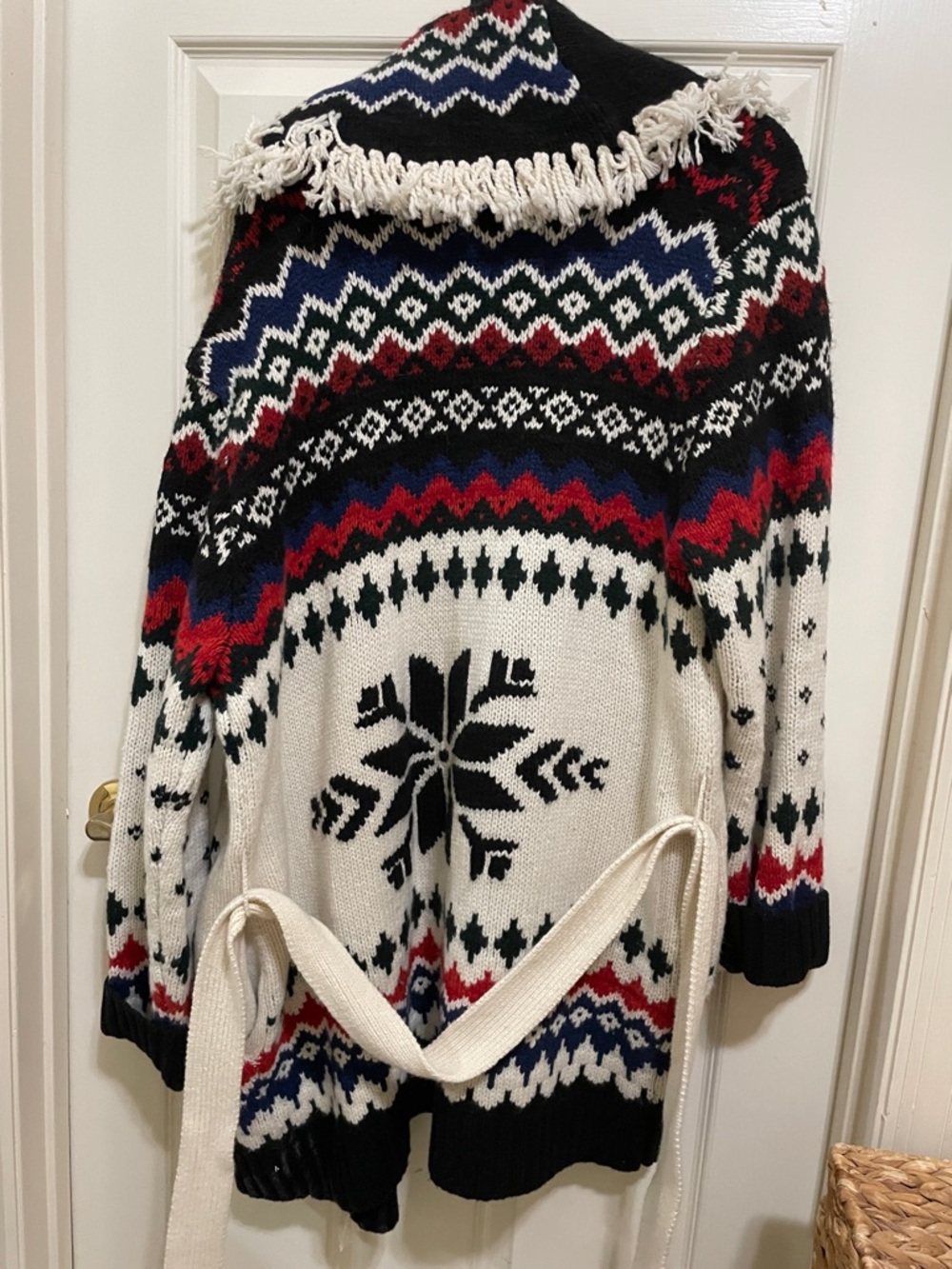 Polo by Ralph Lauren Black, White, Red & Navy Fair Isle Shawl Cardigan - Picture 8 of 16